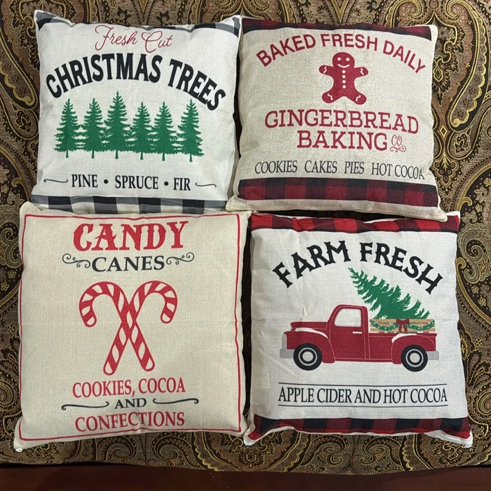 Christmas House Farmhouse Christmas Pillow Covers Set of 4